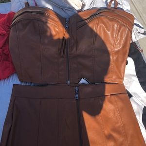 2 piece brown leather set